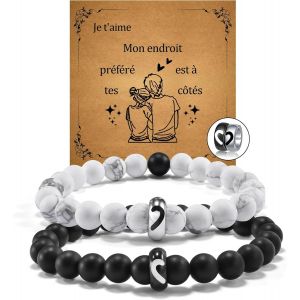 Kal-Cadeau Couple, 2 Pcs Bracelet Couple, Idee Cadeau Mariage Pour Hommes Femmes Bracelet Couple De L'amoureux Et De L'amoureuse Petite Amie Petite Cadeaux Saint-Valentin Mari Femme Anniversaire - Neuf