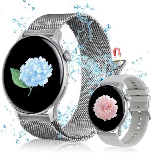 Montre Connectée Femme Homme(1,43"" Amoled-Display, 2 Bracelets De Montre, Étanche Ip68) Numérotation Fonction D'appel Montre Sport, App Notification, Spo2, Heart Rate For Ios Android Argent[Z981] - Neuf