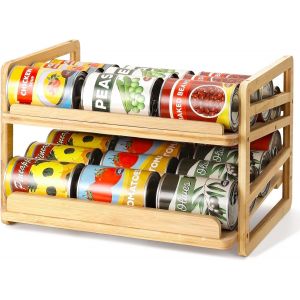 &Eacute;tag&egrave;re De Rangement En Bambou &Agrave; Roulettes,Empilable,Double Couche Pour Garde-Manger,Distributeur De Conserve Pour Comptoir De Cuisine Ou &Eacute;tag&egrave;re De Garde-Manger - Neuf