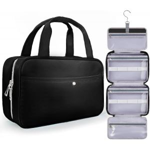KALANKA-Trousse de Toilette a Suspendre Voyage Femme- Organisateur Cosm&eacute;tique Imperm&eacute;able avec Fen&ecirc;tre Transparente, Trousses de Toilette Bain L&eacute;g&egrave;re pour Essentiels, Maquillage,Noir, Moyen - Neuf