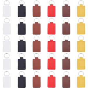 ERYI-Let'S In Style 30 Kit De Porte Clés En Similicuir Porte Clés Rectangulaires En Cuir Pu 6 Couleur Avec Anneaux Porte Clés Gravé Au Laser Pour La Fabrication De Travaux Manuels - Neuf