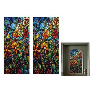 Lot de 2 films adh&eacute;sifs statiques givr&eacute;s &agrave; motif floral pour vitres, pr&eacute;servant l'intimit&eacute;. - Neuf