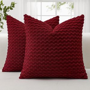 Cauc-Lot De 2 Housses De Coussin D&eacute;coratives En Velours C&ocirc;tel&eacute; Doux Avec Texture &Agrave; Bulles 3d Pour Canap&eacute;, Sofa, Chambre &Agrave; Coucher, D&eacute;coration D'int&eacute;rieur, 45 X 45 Cm, Bordeaux - Neuf