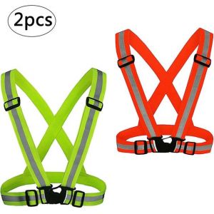 Harnais De Sécurité Réfléchissant Haute Visibilité Réglable - Lot De 2, Vert Fluo Et Orange Pour Activités De Plein Air - Neuf