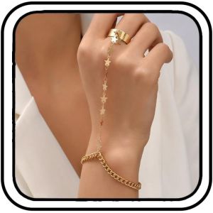Kalsw-Bracelet Chaîne À Main Bague Bracelet Bracelet Esclave Élégant Avec Zircon,Or&argent,Bijoux Tendance Pour Femmes,Cadeaux Pour La Saint-Valentin,Fête Des Mères,Noël - Neuf