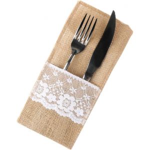 Lot De 24 Sacs &Agrave; Couverts En Toile De Jute Vintage-D&eacute;coration De Table Pour Mariage,No&euml;l,Bapt&ecirc;me,F&ecirc;te,Restaurant,Style B - Neuf