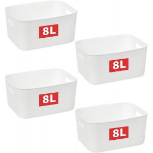 Sjzg-8l*4 Panier De Rangement, Bo&icirc;te De Rangement Ouverte En Plastique, Conteneurs Pour &Eacute;tag&egrave;res, Organisateurs Avec Poign&eacute;es Pour Bureau, Comptoirs, Armoires, Pp, Blanc, 8l-Lot De 4 (28.5*22*14cm) - Neuf
