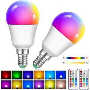 Cheng-2 Pack Ampoules Led Edison Multicolores À Intensité Variable G45 5w(Équivalent 40w) Avec Télécommande, Culot E14 À Vis, Rgb+Blanc Chaud, Idéales Pour L'éclairage Quotidien Et D'ambiance - Neuf