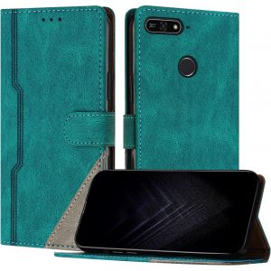 KAL-&Eacute;tui Pour Huawei Y6 Prime/Y6 2018/Honor 7A/Enjoy 8E, Housse En Cuir Pu Avec [Protection Antichoc Tpu] [Fonction Support] [Porte-Cartes ] Antichoc Magn&eacute;tique Coque Pour Honor 7A - Vert - Neuf