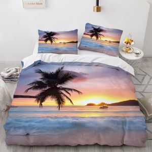Paysage De Plage Housse De Couette X Garcon X Cm Avec Taies D'oreiller X Cm Polyester-Coton Housse De Couette Moelleux Parure De Lit - Neuf