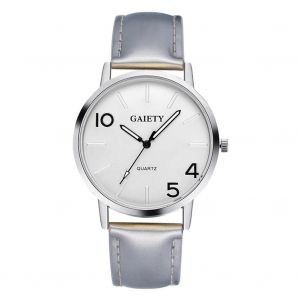 Gaiety Femmes Dame Simple Classique Cadran Rond Pu Bracelet Montre Quartz Montre-Bracelet Analogique (Argent) - Neuf