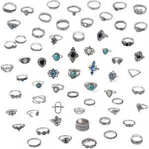 Kahfl-85-89 Pièces Gothique Bague Argent Femme,Punk Empilables Bague,Vintage Knuckle Bague,Ensemble De Bagues Bohème Turquoise Cristal Coeur Fleur Serpent Femme Cadeau - Neuf
