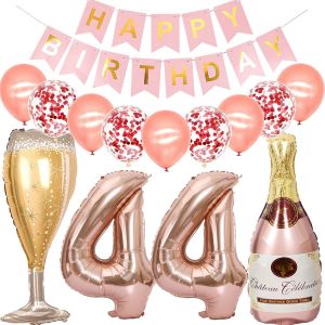 SJZG-Ballons 44 Ans Anniversaire Femme, Decoration Anniversaire 44 Ans Or Rose, Ballon Bouteille De Vin Ballon &Agrave; H&eacute;lium Bouteille De Champagne Pour D&eacute;coration De F&ecirc;te D'Anniversaire 44 Ans Femme - Neuf