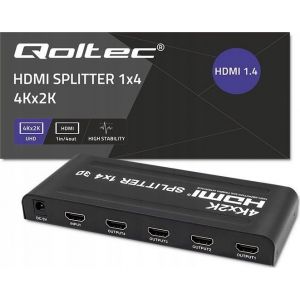Qoltec 51798 R&eacute;partiteur HDMI actif 4 x HDMI 4K x 2K 3,4 Go/s - Neuf