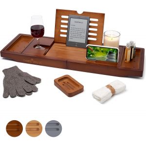 Plateau Baignoire Bois, Accessoires Salle De Bain Bambou, Tablette Baignoire, Plateau De Bain, Spa Bath Bridge - Brun Bois - Neuf