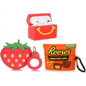 LORANKA-Pack de 3 coques pour AirPods Pro 1&egrave;re/2&egrave;me g&eacute;n&eacute;ration, , coque de protection en silicone pour &eacute;couteurs avec design de peau mignon et dr&ocirc;le, avec porte-cl&eacute;s - Neuf