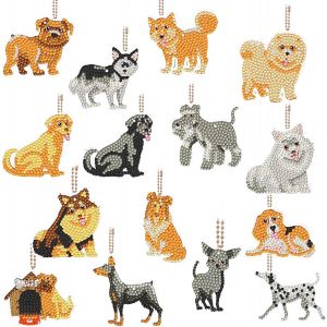 Ayuhr-15 Pièces Animal Porte-Clés De Peinture Diamant 5d Diy Double Face Dessin Animé Chien Kit D'art Complet En Diamant Anneau Clé Pendentif Keychain En Diamant Mosaïque D'art En Diamant Pour Sac Bo - Neuf