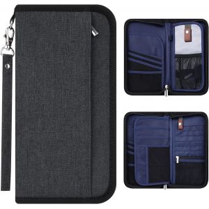 Portefeuilles pour passeport, organiseur de voyage familial avec blocage RFID, pochette porte-documents, carte d'embarquement, passeport, carte de crédit, pièce d'identité, gris foncé - Neuf