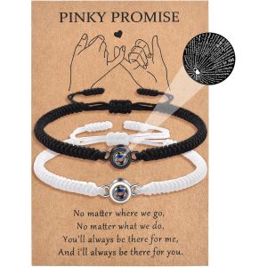 Kal-2pcs Bracelet Couple Cadeau Couple Projection 100 Langues De Je T'aime Assorti Amoureux Amulette Cadeaux Pour Petit Ami Petite Amie Maris Saint Valentin Anniversaires No&euml;l - Neuf