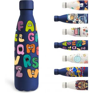 Cheng-Gourde, 500ml Gourde Isotherme, Gourde Personnalisée Avec Des Lettres, Gourde Enfant Sans Bpa, Bouteille D'eau Anti Fuite, Pour L'école, Bureau, Voyage, Sports, Bleu Marine - Neuf