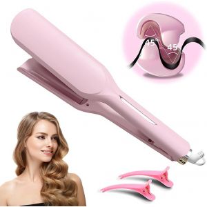 Kal-Fer A Friser Boucler, Cheveux Wavy Fer À Boucler 32mm, 15s Fer A Onduler Cheveux À Chauffage Rapide, Fer À Gaufrer Cheveux À Vagues Avec 5 Réglages, En Forme De V (Rose) - Neuf