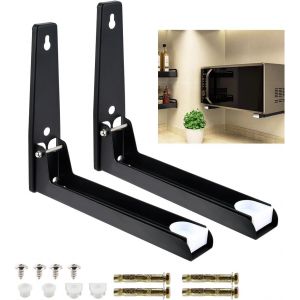 2pcs Support Mural Micro Onde en Acier Inoxydable, Support de Montage Mural pour Four à Micro-ondes, Charge Maximale 50 kg, Support Mural Étagère Pliable et Télescopique pour Micro Ondes - Neuf