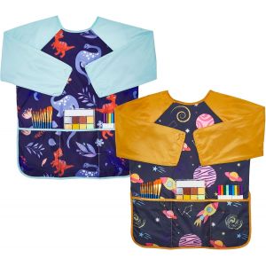 KALANKA-2pcs Tablier Peinture Enfant, Imperméables Blouse Peinture Enfant, Tabliers pour Garçon avec 3 Poches, Convient aux Enfants de 3 à 8 ans, Idéal pour l'Art à l'École et la Cuisine - Neuf