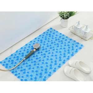 Tapis de bain antid&eacute;rapant &agrave; galets 33x63cm bleu en PVC - Neuf