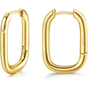 Kal-Boucles D'oreilles Créoles Huggie En Argent Sterling 925 Pour Femme Boucles D'oreilles Créoles Ovales Plaquées Or 18 Carats Boucles D'oreilles Huggie Géométriques En Forme De U - Neuf