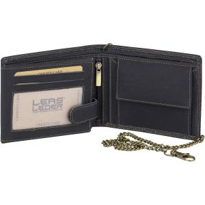 Biker Portefeuille Pour Homme Et Femme Avec La Cha&icirc;ne Vintage-Style, Cuir V&eacute;ritable, Noir - ''Leas Chain-Series - Neuf