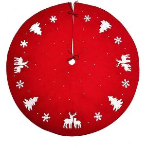 Jupe de sapin de No&euml;l imprim&eacute;e adorable, rouge, diam&egrave;tre 100 cm, forme ronde, d&eacute;coration d'h&ocirc;tel, 1 pi&egrave;ce - Neuf