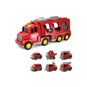 Coffret camion de transport avec 6 mini-voitures et effets sonores - Rouge - Neuf