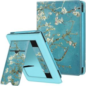 &Eacute;tui Compatible Avec 6"" Kobo Clara Colour/Bw 2024 Et Kobo Clara 2e 2022-Coque Liseuse Housse Avec B&eacute;quille,Fente Pour Carte Et Dragonne,Fleur Abricotier - Neuf