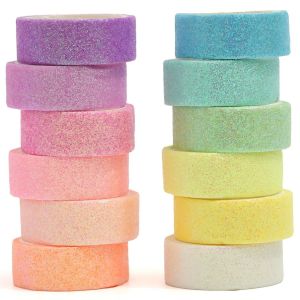 12 Rouleaux Briller Washi Tape Set Ruban Adh&eacute;sif Papier Motifs Feuille Scintillante D&eacute;coratif Saupoudrer Color&eacute; Masking Tape Pour Scrapbooking Artisanat De Bricolage (12 Couleurs) - Neuf