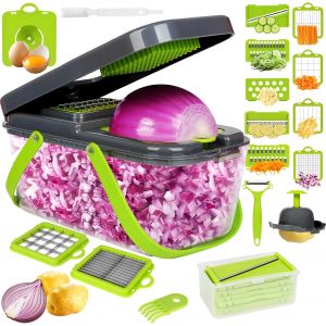 Eryi-Coupe Legumes Multifonctions, 20 En 1 Mandoline Cuisine Professionnelle, Decoupe Legumes Avec 13 Lames Interchangeables, Coupe Legume Pour Oignon, Carote, Pomme De Terre, Concombre (Gris) - Neuf