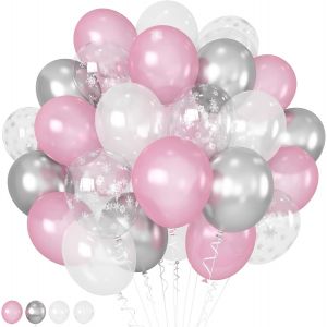 Pink Silver Balloons With Pink And White Pearl Latex Snowflakes Birthday Christmas Winter Onederland Wonderland Wonderland Baby Shower Decoration - Neuf