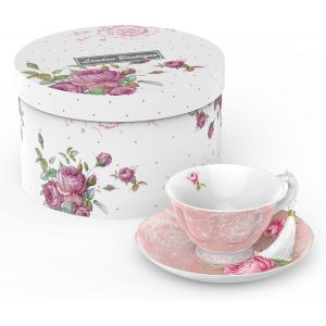 Ensemble tasse &agrave; th&eacute; et soucoupe en porcelaine anglaise vintage Motif floral Rose 200 m - Neuf