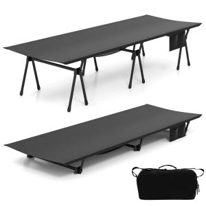 Lit De Camping Pliant 193 X 70 X 40,5 Cm R&eacute;glable En Hauteur L&eacute;g&egrave;re Et Robuste En Aluminium Noir Helloshop26 20_0012325 - Neuf