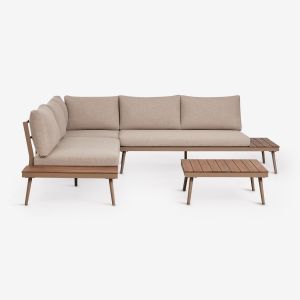 Ensemble De Jardin Avec Canap&eacute; D'angle 4 Places Et Table Basse En Aluminium Et Bois D'acacia Kalen Moka Brown - Neuf