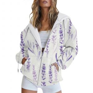 D&eacute;tendu, Veste &Agrave; Capuche Pour Femmes , Imprim&eacute; Floral, D&eacute;contract&eacute; Poche, Manches Longues - Neuf