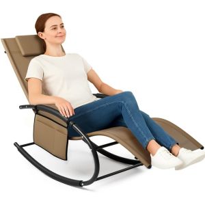 Ulteronixshop-Chaise Longue &Agrave; Bascule De Jardin, Chaise Longue Gravit&eacute; Z&eacute;ro Avec Rev&ecirc;tement En Textile Avec Appuie-T&ecirc;te, Fauteuil Pour Ext&eacute;rieur Et Int&eacute;rieur, Balcon, Patio, Terrasse (Marron) - Neuf