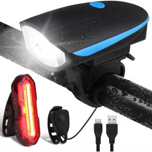 Feux Avant Et Arrière De Vélo Avec Buzzer, Éclairage Led Puissant, Étanche Ip5, Rechargeable Par Usb, Accessoires Pour Vtt, Vélos Hybrides, Vélos, Etc. (Mode 3/5) - Neuf