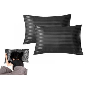 Lot De 2 Taies D'oreiller En Satin 51 X 76 Cm Pour Cheveux Et Peau - Noir, Fermeture Enveloppe - Neuf