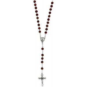 Kal-Chapelet Pri&egrave;re Bois Catholique Homme Et Femme - Collier De Perles En Bois Marron Et Croix Plaqu&eacute; Argent - Neuf