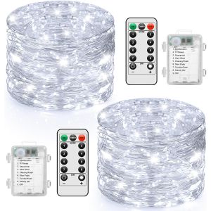 Kalanka-Lot De 2 Guirlandes Lumineuses &Agrave; Piles Blanche,10m 100 Led Guirlande Lumineuse Exterieure &Eacute;tanche Avec T&eacute;l&eacute;commande Et 8 Modes,Guirlande Lumineuse Int&eacute;rieur Pour Chambre,Decoration Noel,F&ecirc;te - Neuf