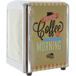Eryi-Distributeur De Serviettes Diner - Avec Logo Rétro - Environ 14,5 X 10,5 X 9,5 Cm - 60 Serviettes - Café De Qualité Supérieure Pour Un Beau Matin - Neuf