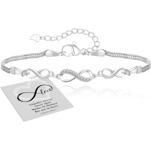 Eryi-Bracelet Argent 925 Femme, Bracelet Infini Zirconium Argent, Bracelet Réglable Coeur D¿Or Bracelet Argent Symbole Infini Bracelet D¿Amitié Bijoux Cadeaux Pour Femmes - Neuf