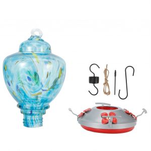 HJLIAN Mangeoire a colibris suspendue en verre pour oiseaux, recipient alimentaire d'exterieur, dispositif d'alimentation J - Neuf