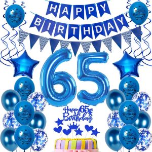 Balloons And Decoration For Men'S 65Th Birthday - Blue - Cake And Party Decoration - Neuf
