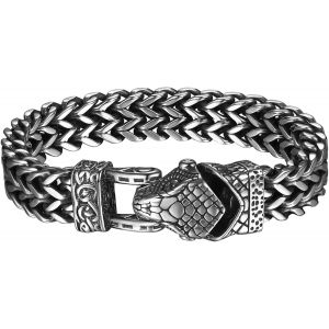Eryi-Bracelet Viking Homme En Acier Inoxydable: Bracelet À Chaîne Franco Tête De Loup-Gourmette Homme De Motard Punk Norvégien - Neuf